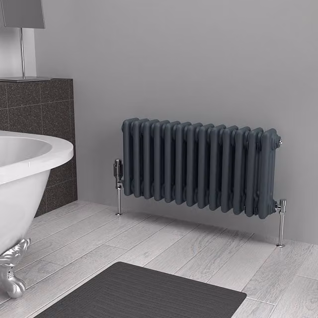 Lux Heat Horizontal 3 Column Steel Radiator in Slate Grey, W: 60.5 cm, H: 30 cm