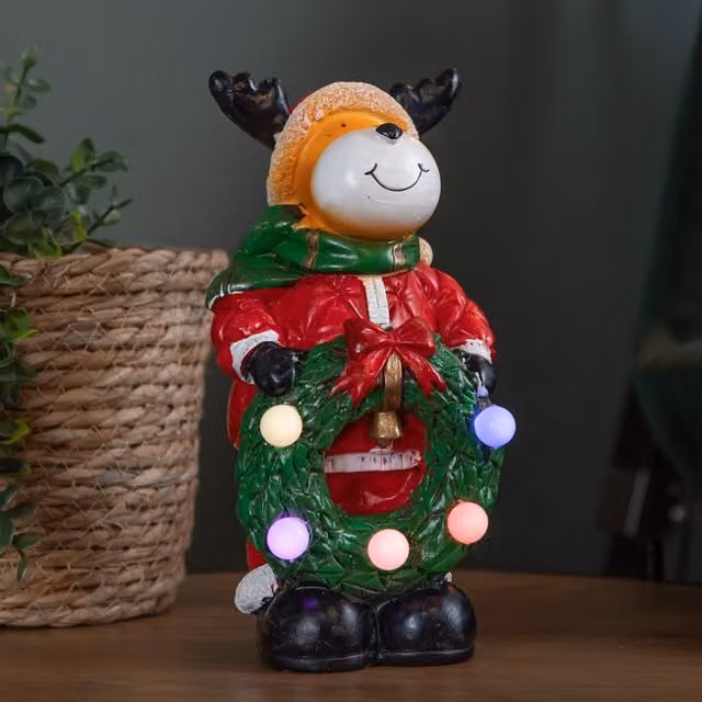 Samuel Alexander Rudy Rudolph Hand Painted Christmas Decoration with LEDs, Brown and Multicolour, Height: 25 cm