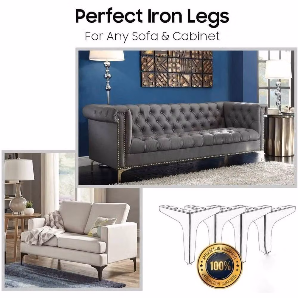 FLAVORA Set of 4 Heavy Duty Modern Black Iron Sofa Legs, Height: 10 cm, Width: 5.2 cm – 4