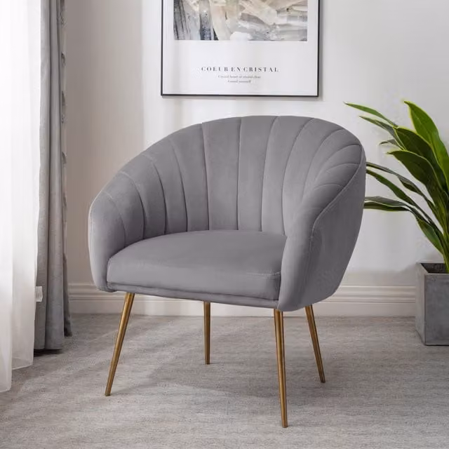 Artemis Home Modern Grey Velvet Tub Accent Chair with Armrests and Solid Wood Frame