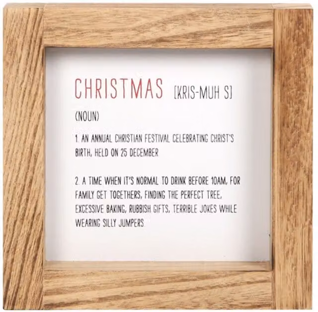 KDMK Christmas Definition Hanging Wooden Sign in Brown and White