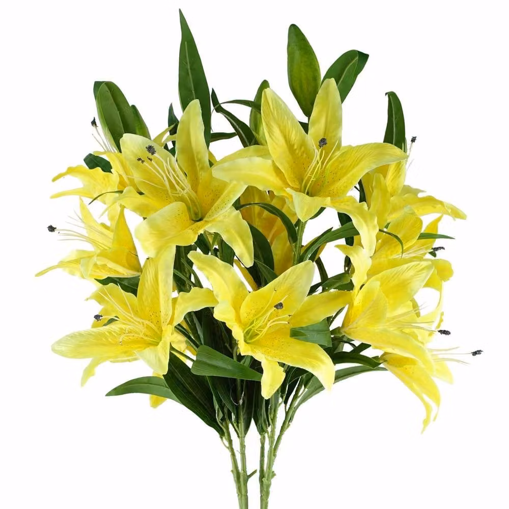 Botanik Leaf Pack of 6 Yellow Artificial Large Lily Stems with 18 Flowers, Height: 100 cm – 3