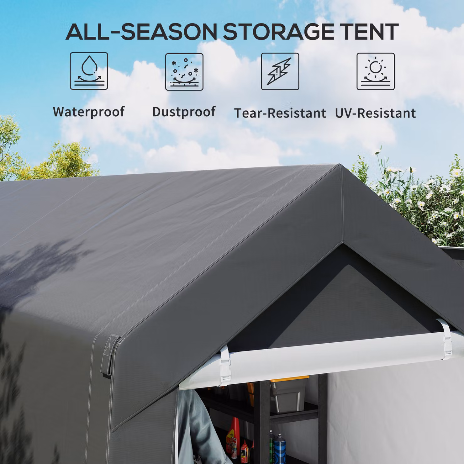 Outsunny Portable Garden Storage Shed with Window and Door in Dark Grey – 4