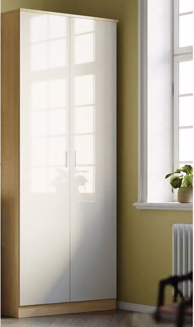 Comfy Living Modern 2-Door Wardrobe with Glossy Oak Finish