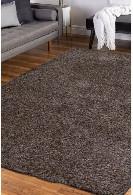 Melrose Interiors Grey Modern Rectangular Shaggy Area Rug W: 200 cm, D: 290 cm