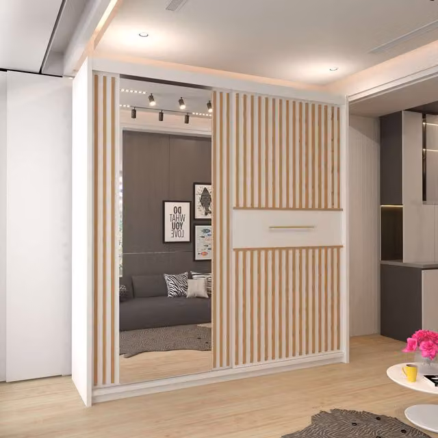 Sliding Wardrobes 4U Clothify Single Mirror Sliding Door Wardrobe in White, W/H: 203 x 217 cm