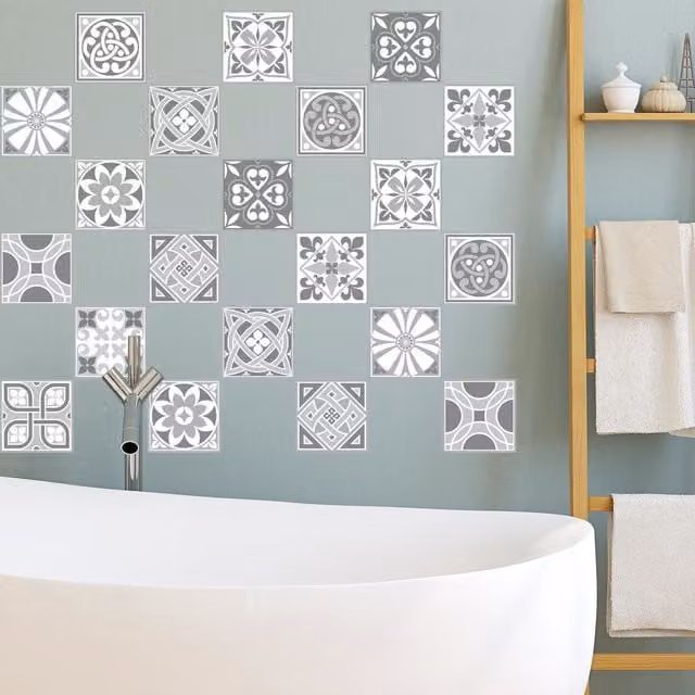 Walplus Wall Tile Stickers, Grey, 10 x 10 cm, 120 Pieces