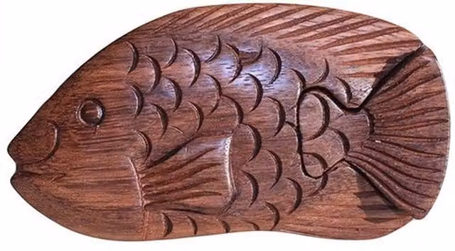 KDMK Bali Magic Box Fat Fish Wooden Cognitive Puzzle Gift Box in Brown