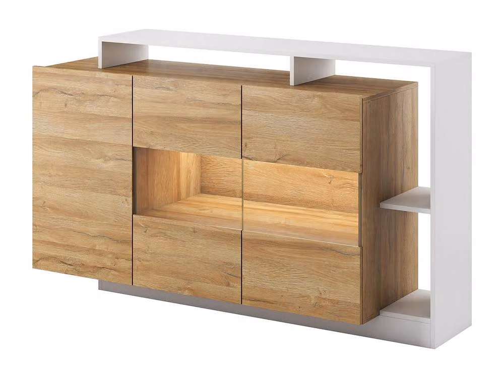 Vente-unique Modern 3-Door Sideboard with 3 Recesses and Integrated LED Lighting in Light Oak and White – 2
