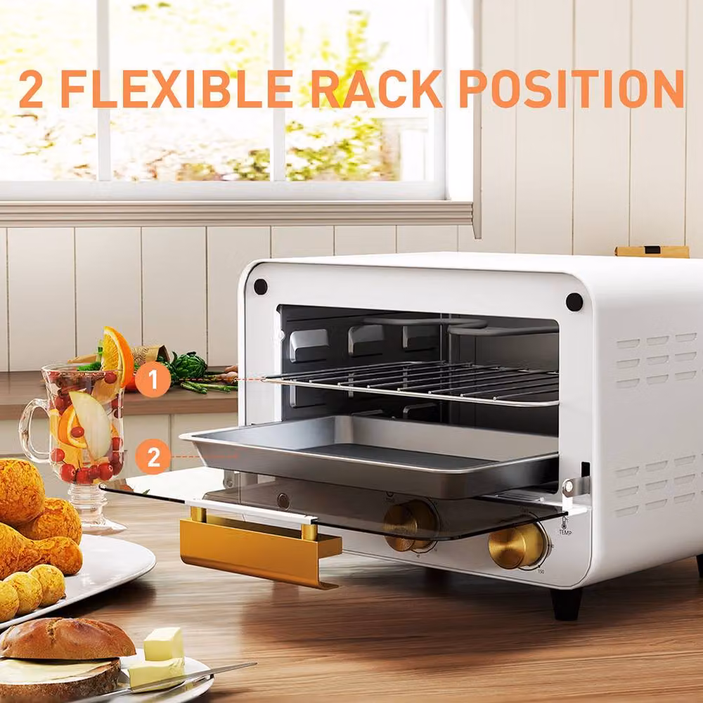 HOMCOM 12L Mini Countertop Toaster Oven with Grill and Glass Door, White – 4