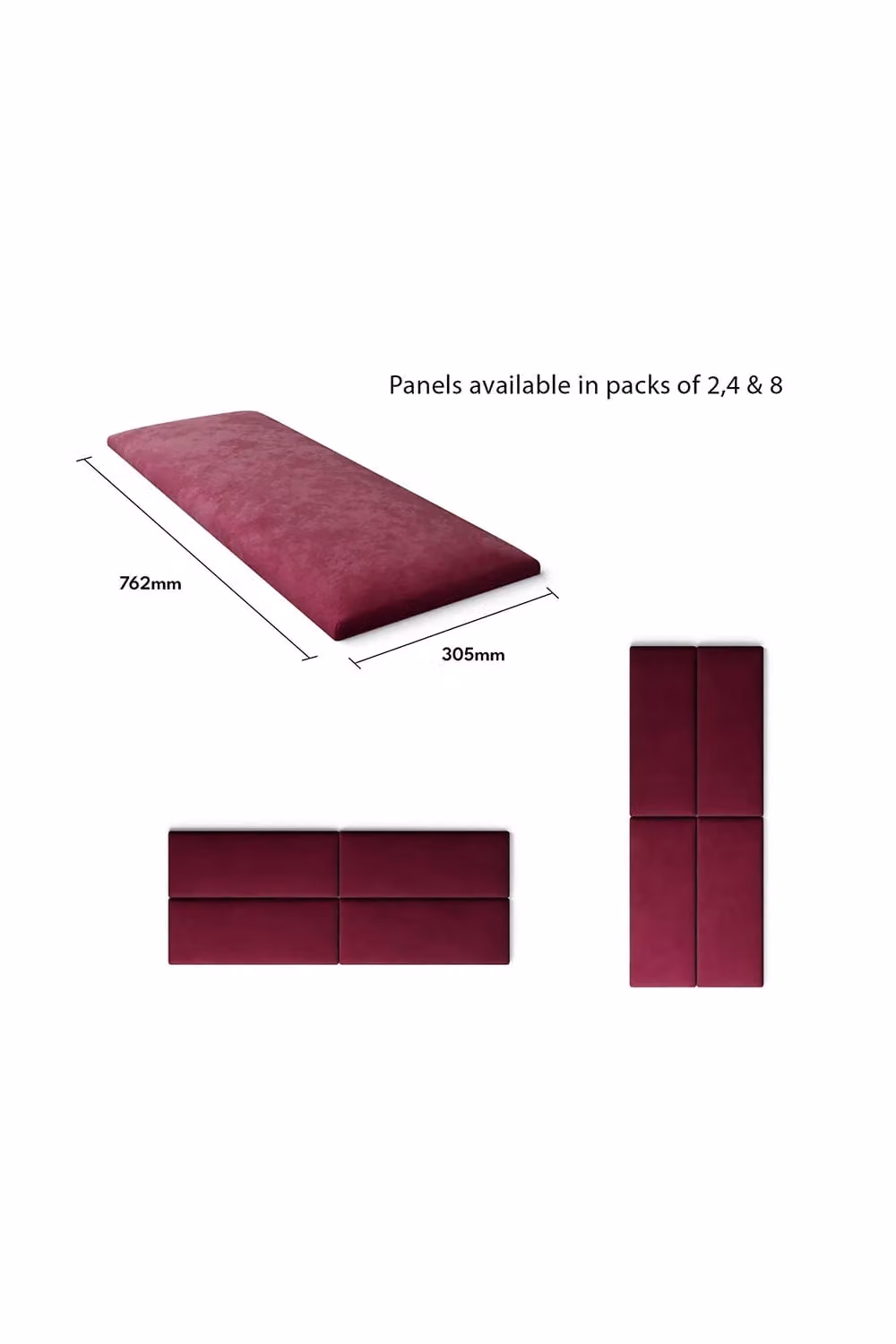 Aspire EasyMount Wall Mounted Upholstered Panels, Modular DIY Headboard in Red Plush Velvet Fabric (Pack of 4)