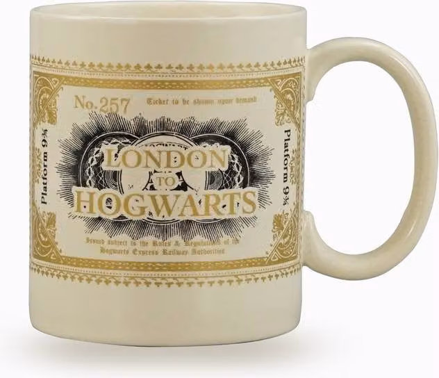 Half Moon Bay Harry Potter London to Hogwarts Ticket Ceramic Mug, Beige and Multicolour, 400ml – 1