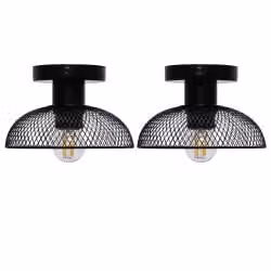 First Choice Lighting Cassidy Set of 2 Black Metal Mesh Round Ceiling Flush Lights W/D/H: 17.5 x 17.5 x 11.0 cm – 5