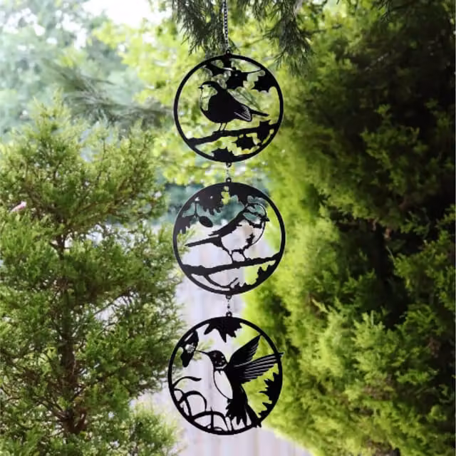 Betley Butterfly Bird Hanging Silhouette Trio Spinner in Black Metal