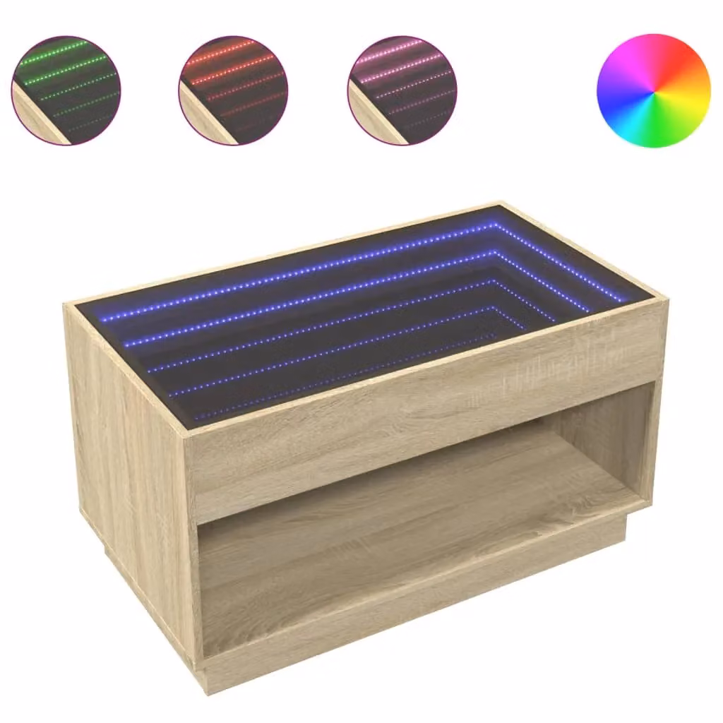 Berkfield Home Infinity LED Coffee Table in Sonoma Oak Brown, W/D/H: 90 x 50 x 50 cm – 2