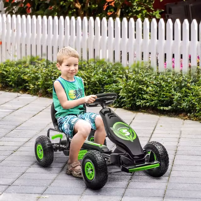 HOMCOM Childrens Pedal Go Kart with Adjustable Seat and Solid Rubber Wheels in Green