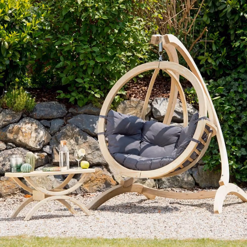 Amazonas Globo Single Hanging Egg Chair Set with Wooden Stand in Charcoal Grey – 2