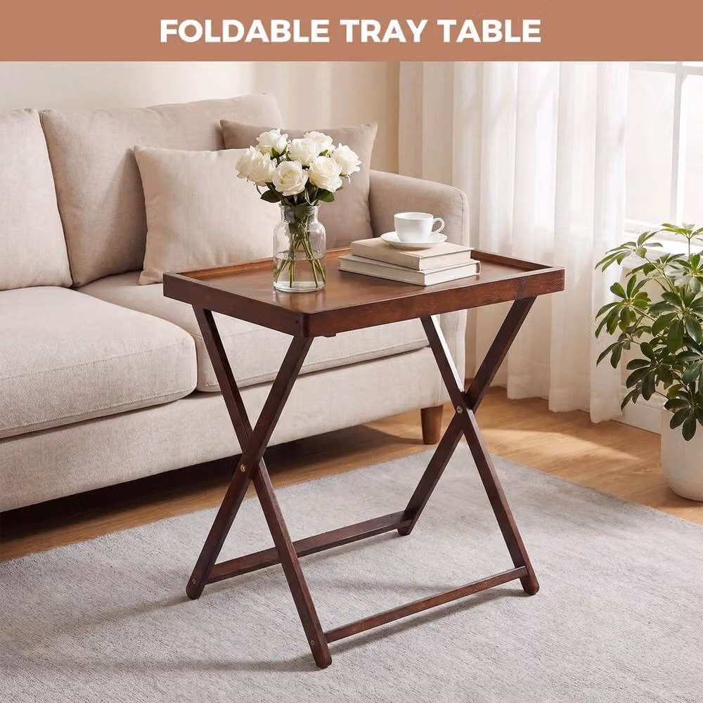 KORVIXA Folding Side Table and TV Tray in Brown, W/D/H: 100 x 100 x 44 cm – 4