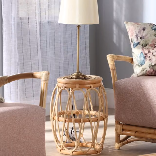 Desser Round Rattan Serving Tier Side Table in Brown and Beige