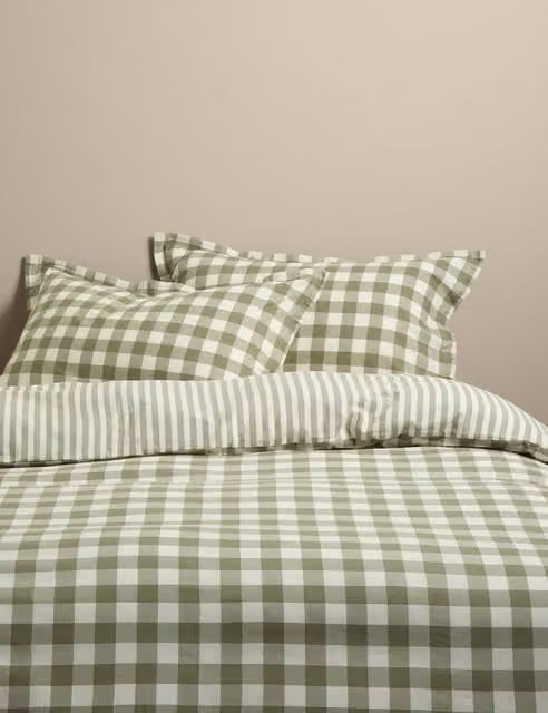 M&S Reversible Green Mix Pure Cotton Gingham Country House Bedding Set, 180 x 200 cm