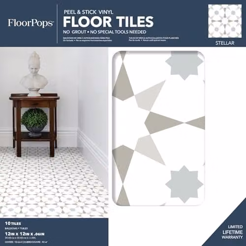 WallPops FP2952 Stellar Self-Adhesive Peel and Stick Floor Tiles, Multi-Colour, 30.48 x 30.48 cm – 2