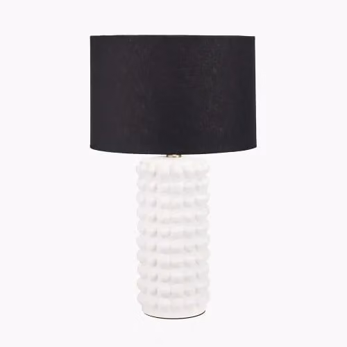 Ruma Bobbled Ceramic Tall Table Lamp with White Fabric Drum Shade