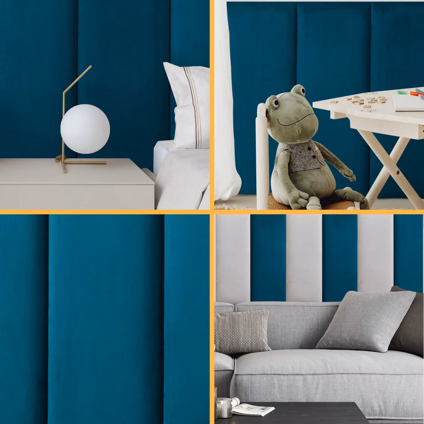 Novecrafto Set of 4 Blue Velvet Upholstered Wall Panels with Adhesive, W: 80 cm, H: 30 cm – 8