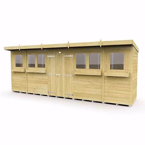 Buttercup Farm Rustic Wood Pent Summer Shed in Brown, W: 533 cm, D: 118 cm, H: 201 cm – 1