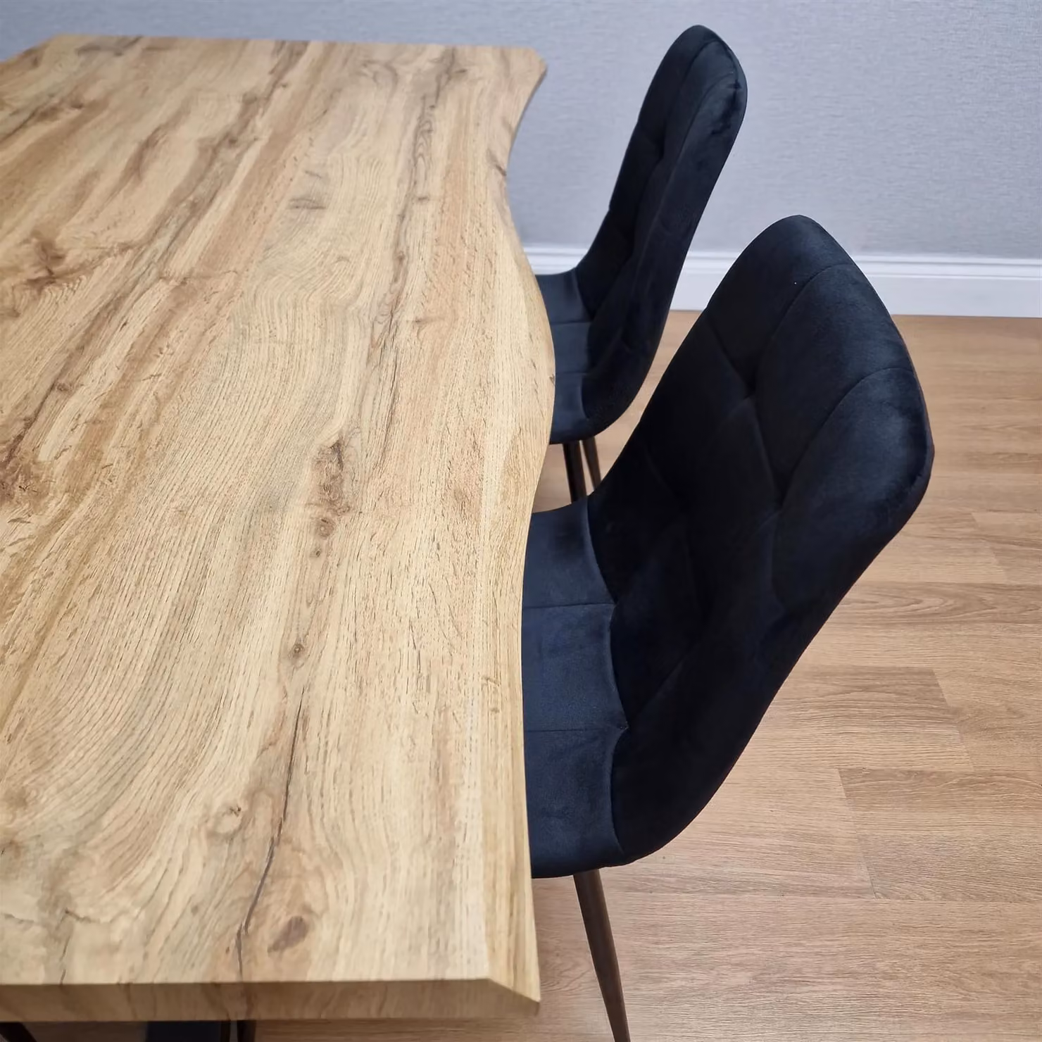 KOSY KOALA Modern Rectangular Wooden Dining Table and 4 Black Velvet Chairs Set in Brown – 4