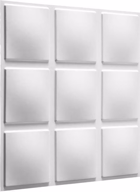 WALPLUS White Geometric 3D Wall Panels in Natural Plant Fibre with Abstract Square Design
