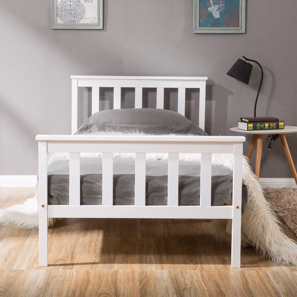 BTM White Solid Pine Single Bed Frame W/D/H: 90 x 190 cm – 4