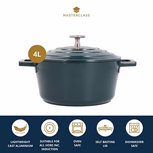 MasterClass Cast Aluminium Casserole Dish with Lid, Green, Diameter: 24 cm – 2