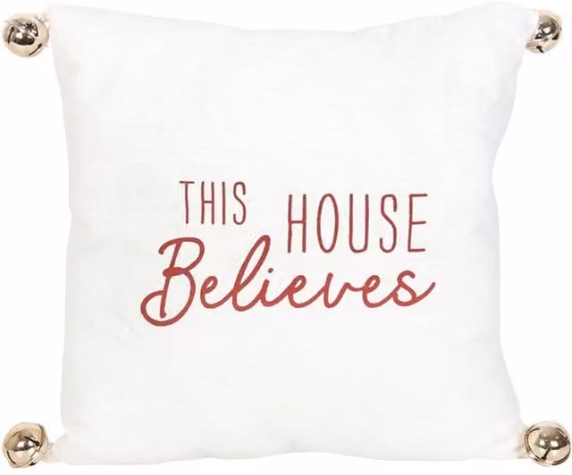 KDMK House Believes Festive Cushion with Jingle Bells in White and Gold