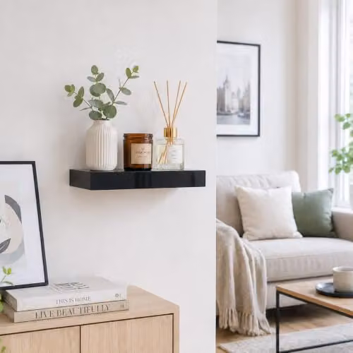 iTrend High Gloss Black Floating Wall Shelf, Modern MDF Wall Mounted Storage Shelf for Living Room, Kitchen and Bathroom, W: 30 cm, D: 23.5 cm, H: 3 cm – 2