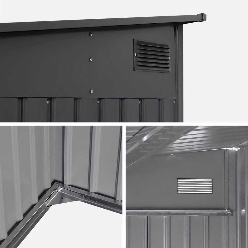 sweeek 5.5m2 Galvanised Steel Pent Garden Shed with Sliding Doors and Anchoring Kit in Anthracite Grey, H 257 cm x W 214 cm x D 193 cm – 3