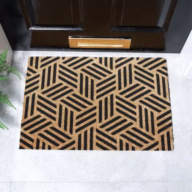Artsy Mats Geometric Lines Pattern Doormat in Black, W: 60 cm, D: 40 cm – 1