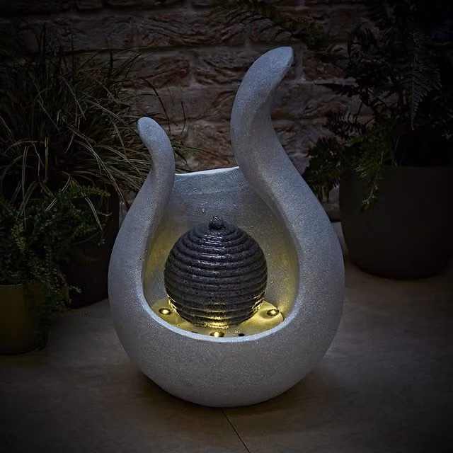 ValueLights Solar Powered Abstract Modern Outdoor Water Fountain Garden Feature in Grey
