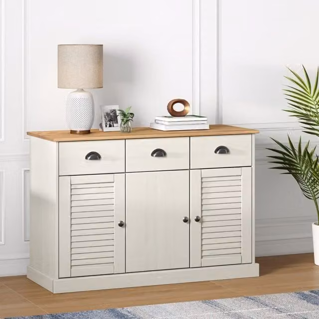 Berkfield Home VIGO Sideboard with Drawers in White Solid Pine Wood, W/D/H: 113 x 40 x 75 cm – 1