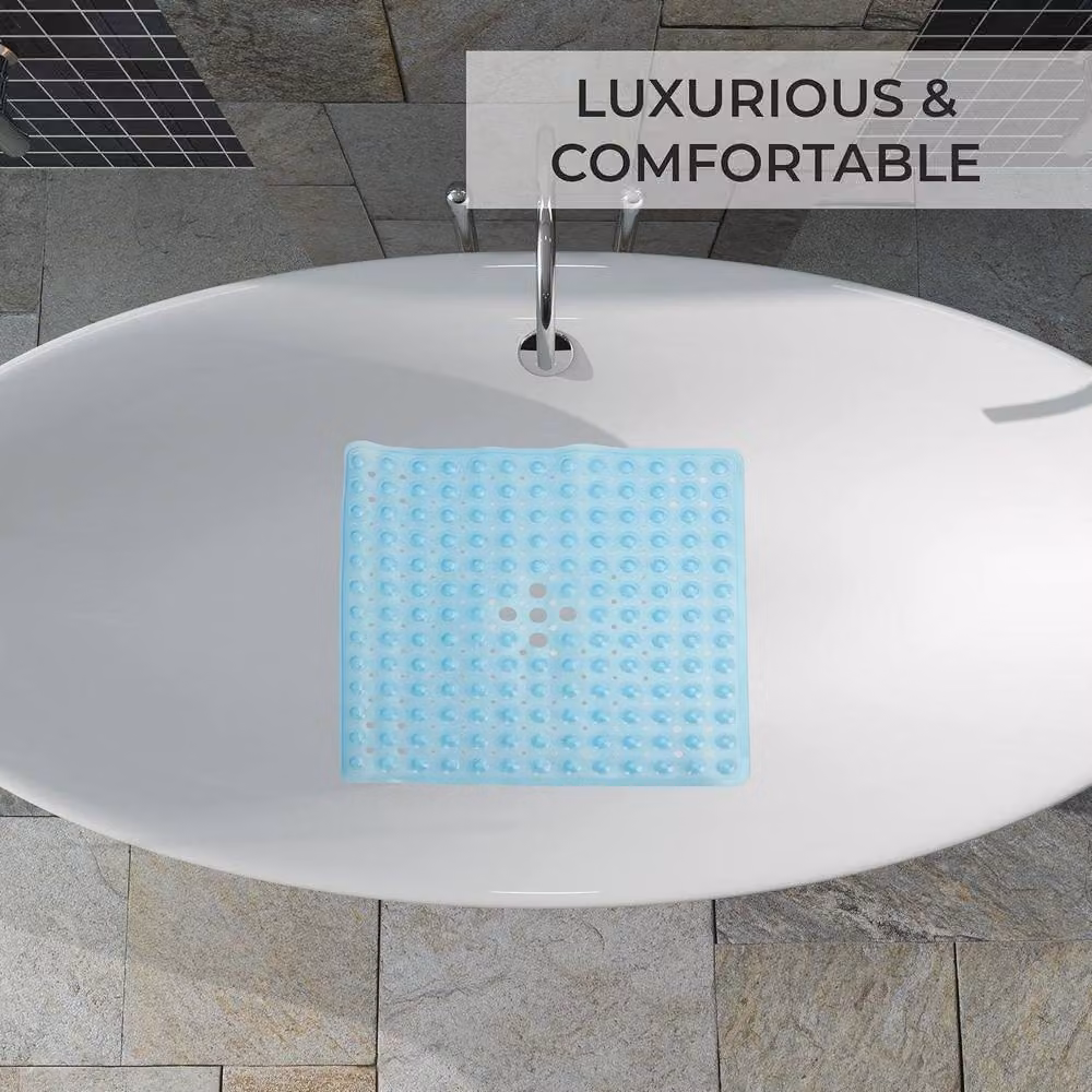 Top 3 Non-Slip Square Bath Shower Mat with Suction Cups, Blue and White, W/D: 53 x 53 cm – 3
