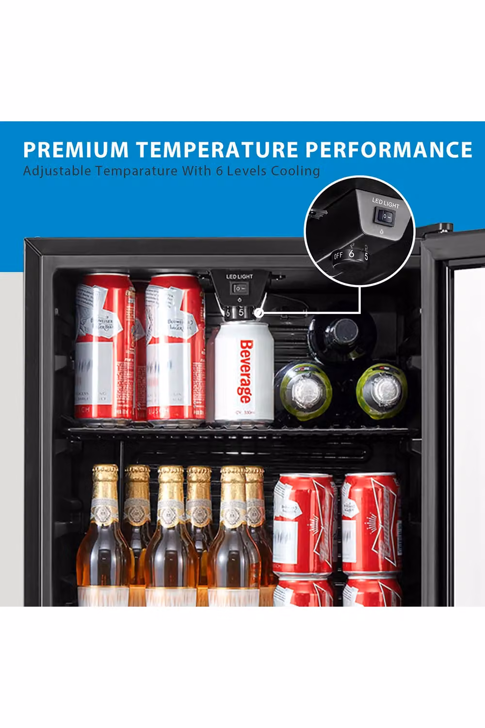 Living and Home 93L Under Counter Beer Fridge in Black with Low-E Glass Door and LED Interior Light – 4