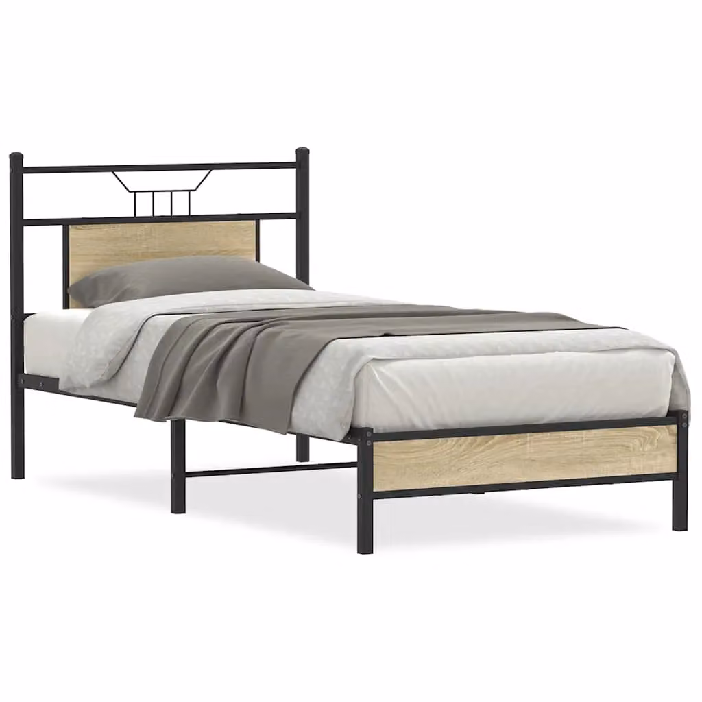 Berkfield Home Sonoma Oak Small Single Bed Frame in Brown, W/D/H: 75 x 190 cm – 2