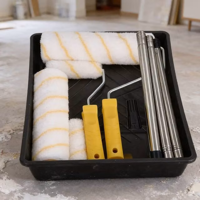 Ventryn Paint Roller Set with Tray, Extension Pole and Brush Sleeves in Black – 1