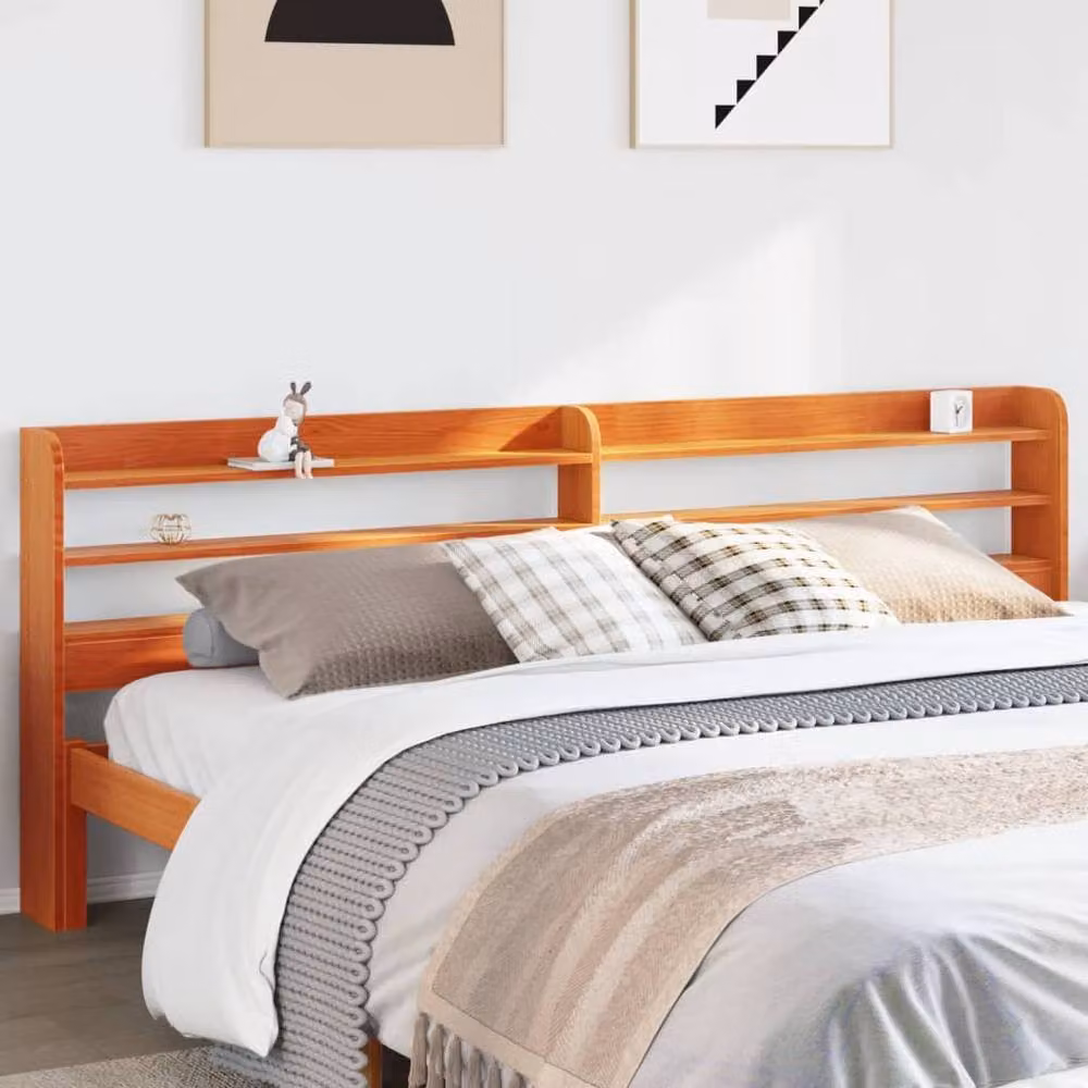 Berkfield Home Wax Brown Solid Wood Pine Headboard with Shelves, Width: 180 cm – 2