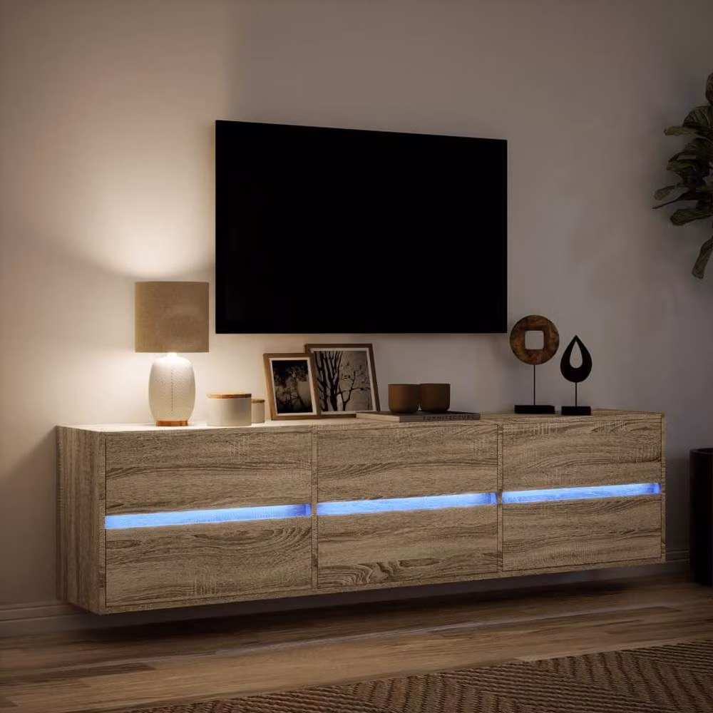 Berkfield Home Modern Wall Mounted TV Cabinet with LED Lighting in Sonoma Oak, W: 180 cm, D: 45 cm, H: 31 cm – 3