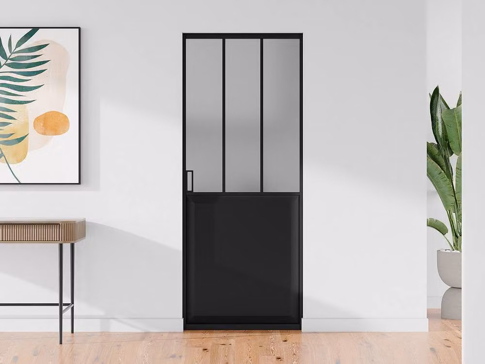 Vente-unique Workshop Sliding Door with Pocket System in Black and Silver with Frosted Glass – 2