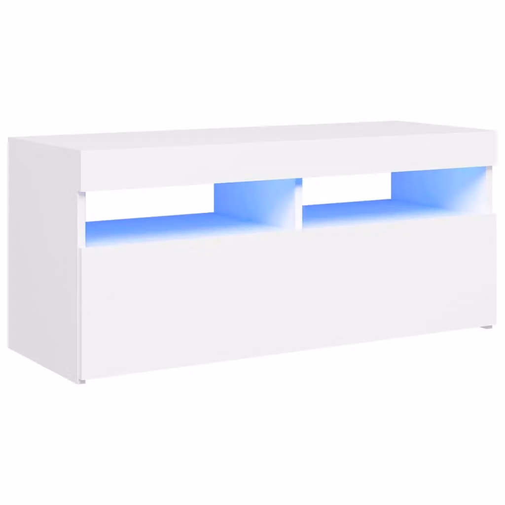 Berkfield Home Modern Glossy White TV Cabinet with LED Lights W/D/H: 90 x 35 x 40 cm – 2