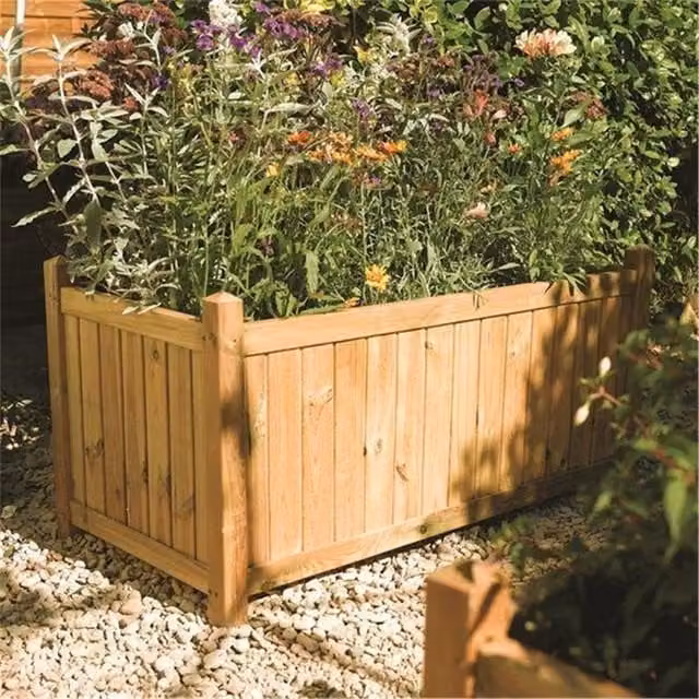 Cheshire Deluxe Rectangular Wood Planter in Brown – 1