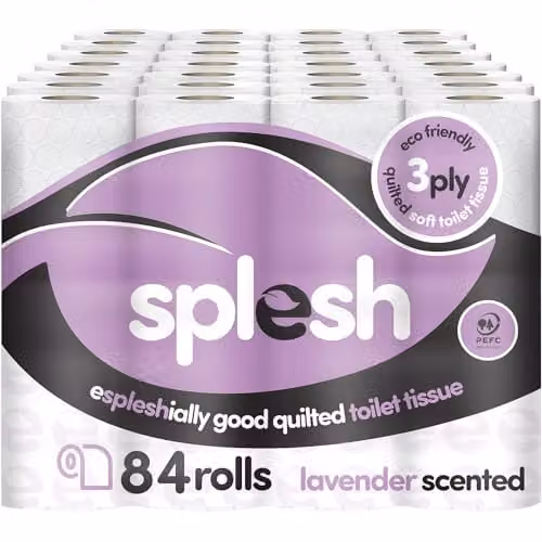 Cusheen Splesh Lavender Scented Toilet Roll 84 Rolls Bulk Family Pack, 3 Ply Quilted White Bathroom Tissue – 1