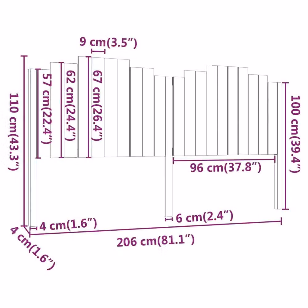Berkfield Home Beautiful Bed Headboard in Black Solid Pine, W: 206 cm, D: 4 cm, H: 110 cm – 4