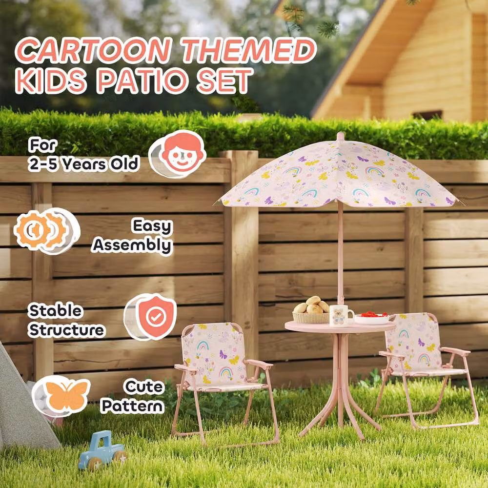 STILVORA Kids Garden Table and Chair Set with Parasol in Pink – 4